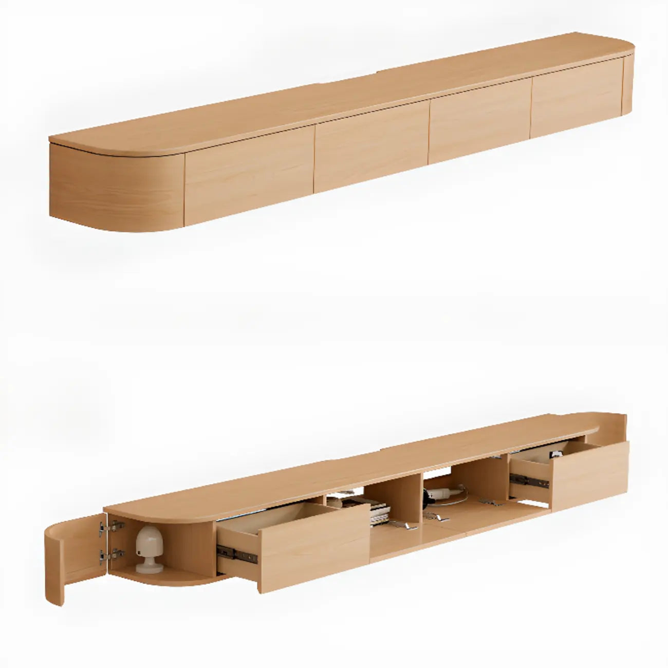 Meuble TV mural moderne marron foncé en bois avec lumière