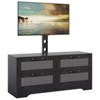 Meuble TV bahut de style campagnard pour téléviseurs jusqu'à 70'', 4 tiroirs, portes en rotin, meuble de rangement en bois, console média pour chambre ou salon