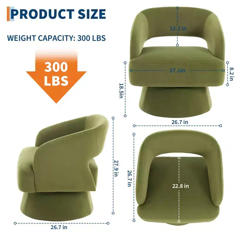 Fauteuil pivotant - Fauteuil moderne rembourré avec dossier rayé et rembourrage moelleux, chaise longue ronde pour salon, chambre à coucher (1 pièce)