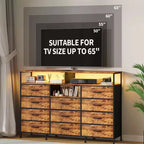COZONY Meuble TV 55 avec commode en tissu 11 tiroirs et étagères ouvertes, organisateur de rangement pour chambre et salon