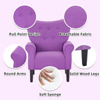 Fauteuil d'appoint moderne Erommy, fauteuil à dossier haut, canapé simple en tissu rembourré avec boutons et pieds en bois pour salon