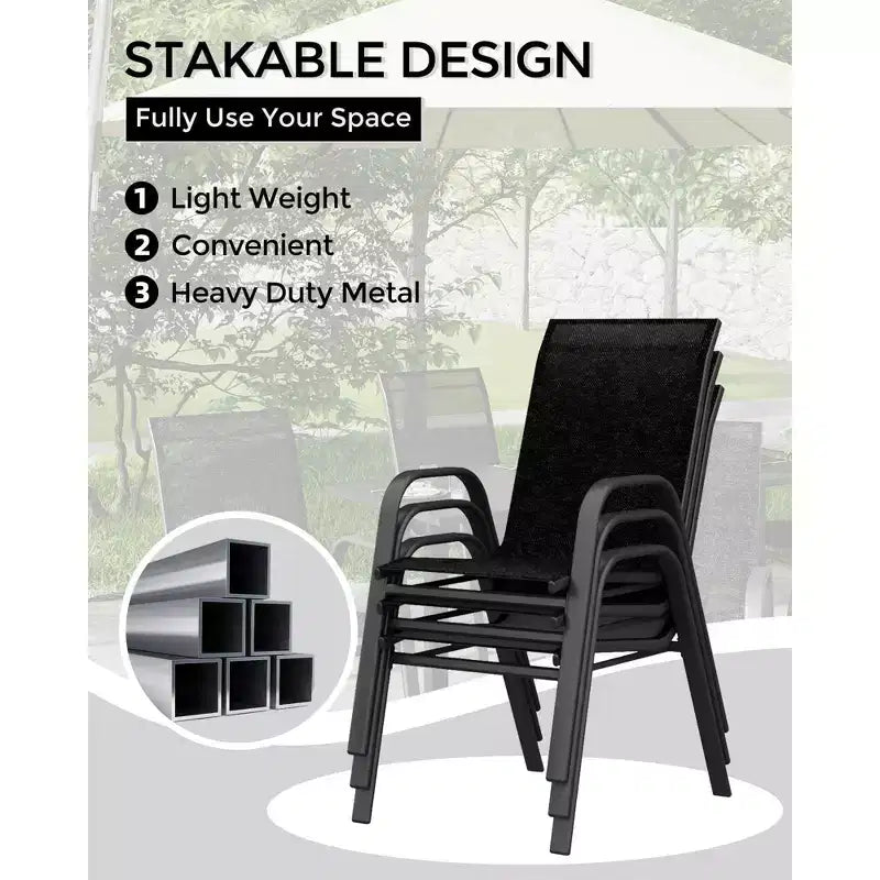 Lot de 4 chaises de terrasse GustoWave, chaises de salle à manger empilables d'extérieur toutes saisons, meubles de jardin respirants pour le jardin