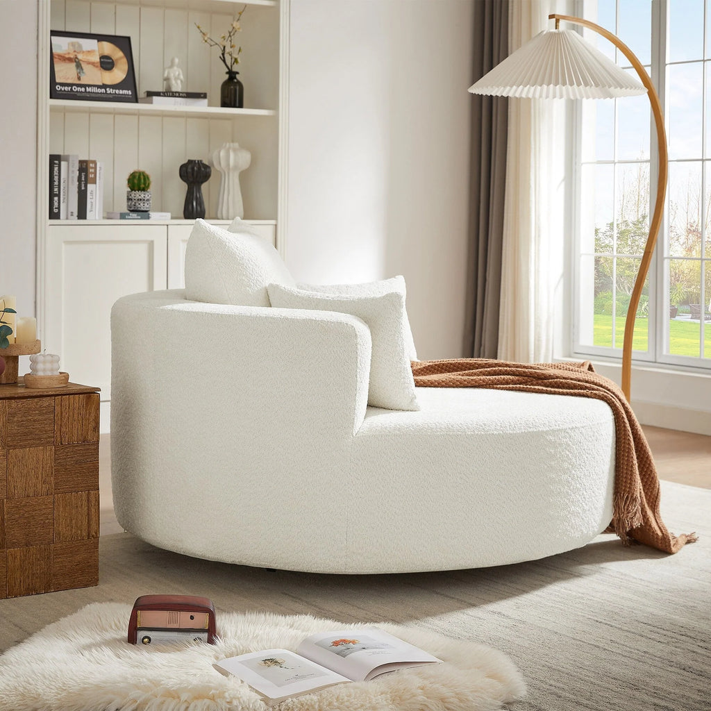 Fauteuil baril accent en chenille, Fauteuil de salon, Fauteuil rond avec base pivotante à 360 degrés et 3 coussins amovibles