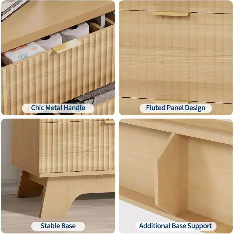 Commode à 7 tiroirs pour chambre à coucher, commode moderne du milieu du siècle, commode à tiroirs cannelée, meuble TV, organisateur de rangement pour salon, couloir, entrée