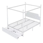 Lit plate-forme à baldaquin moderne en métal taille Queen Luxystar avec tête de lit rembourrée et 2 tiroirs, blanc