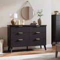 Commode 6 tiroirs pour chambre à coucher, commode de 120 cm de large avec profil incurvé, tiroirs en bois cannelé, commode moderne pour salon