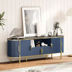Meuble TV cannelé COZONY de 178 cm pour téléviseurs jusqu'à 80 pouces, console multimédia avec plateau en faux marbre et portes coulissantes