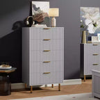 Commode moderne en bois de 122 cm de haut avec 5 tiroirs cannelés profonds et un large plateau pour chambre à coucher, salon, couloir, chambre d'enfant