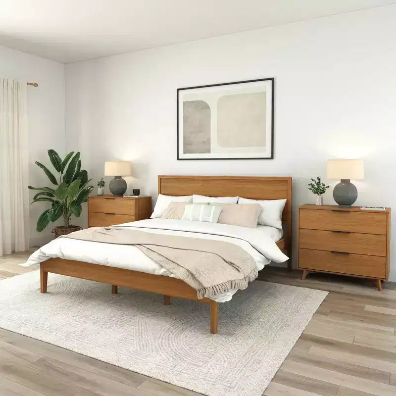 Lit King en bois massif Plank+Beam Duo avec tête de lit à panneaux, aucun sommier tapissier requis