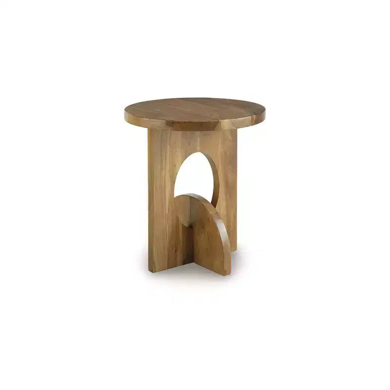Signature Design by Ashley Hollbourne – Table d'appoint ronde en bois massif, Marron clair