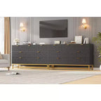Commode pour chambre à coucher, commode de 136 cm de large avec 7 tiroirs, poignées et pieds en métal doré, commode moderne pour placard, couloir