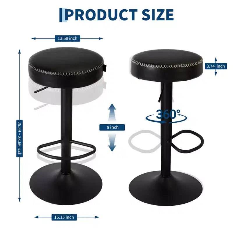 Tabourets de bar réglables en cuir huilé (lot de 2), pivotants à 360°, hauteur réglable de 65 à 85,6 cm, pour îlot de cuisine et bar à domicile