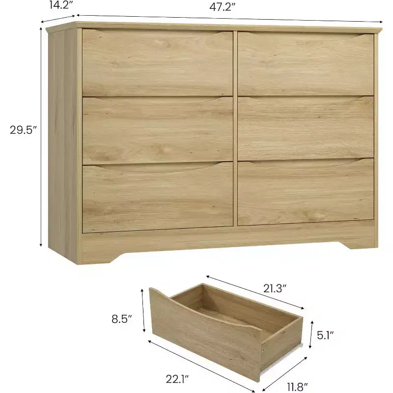 Commode en bois avec 6 tiroirs, commode de rangement longue, meuble de rangement moderne, pour chambre à coucher, salon