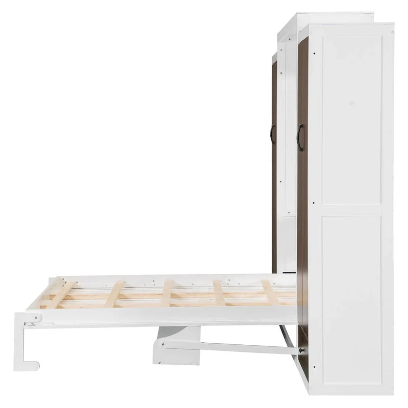 Lit escamotable mural avec armoire, tiroirs, éclairage LED et bureau