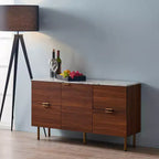 Buffet Ashton avec plateau en faux marbre Noyer – Teamson Home : Rangement Mid-Century, Pieds en laiton, Poignées en métal