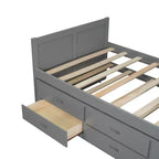 Lit plate-forme en bois simple avec bureau et étagère de rangement, Cadre de lit en bois simple/grand avec lit gigogne et 3 tiroirs