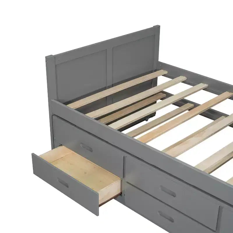 Lit plate-forme en bois simple avec bureau et étagère de rangement, Cadre de lit en bois simple/grand avec lit gigogne et 3 tiroirs
