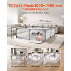 Parc pour bébé VEVOR, grand parc de jeux pour tout-petits de 199,9 x 149,1 cm, parc pour bébé intérieur/extérieur, 50 balles océaniques, porte et filet zippés, gris