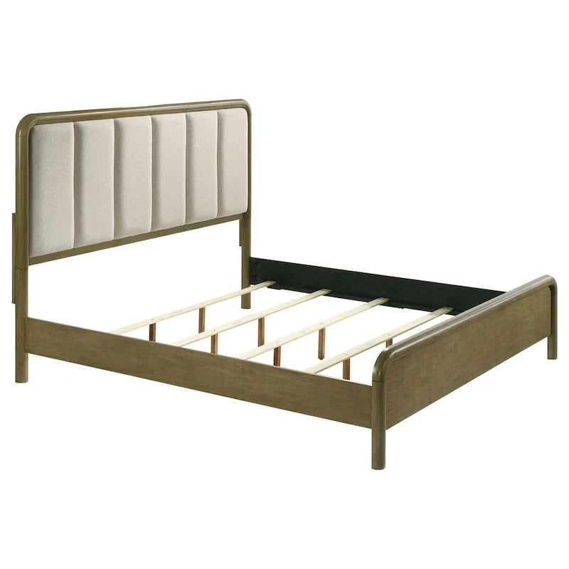 Lit Deon King, Rembourrage Boucle Beige Capitonnage Vertical, Marron