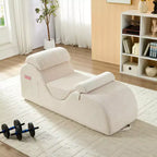 Mjkone Chaise Longue de Yoga en Velours Côtelé, Canapé de Yoga Incurvé avec Appui-Tête/Coussin Lombaire/Repose-Pieds Amovibles, Base Antidérapante