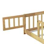 Lit au sol double Bellemave avec clôture et porte, cadre de lit Montessori bas pour enfants, bois d'hévéa massif, barrières de sécurité, assemblage facile