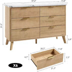 Commode 6 tiroirs pour chambre à coucher, commode de 120 cm de large avec profil incurvé, tiroirs en bois cannelé, commode moderne pour salon
