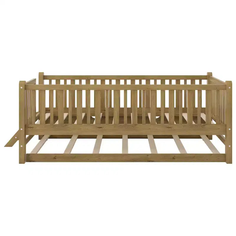 Cadre de lit double avec lit gigogne et garde-corps, lit plateforme bas avec escalier pour garçons et filles