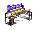 Bureau de gamer Bestier 71,5 pouces avec prise de courant, bureau d'ordinateur en L avec support d'écran, table de gamer d'angle avec étagère réglable et crochet pour casque