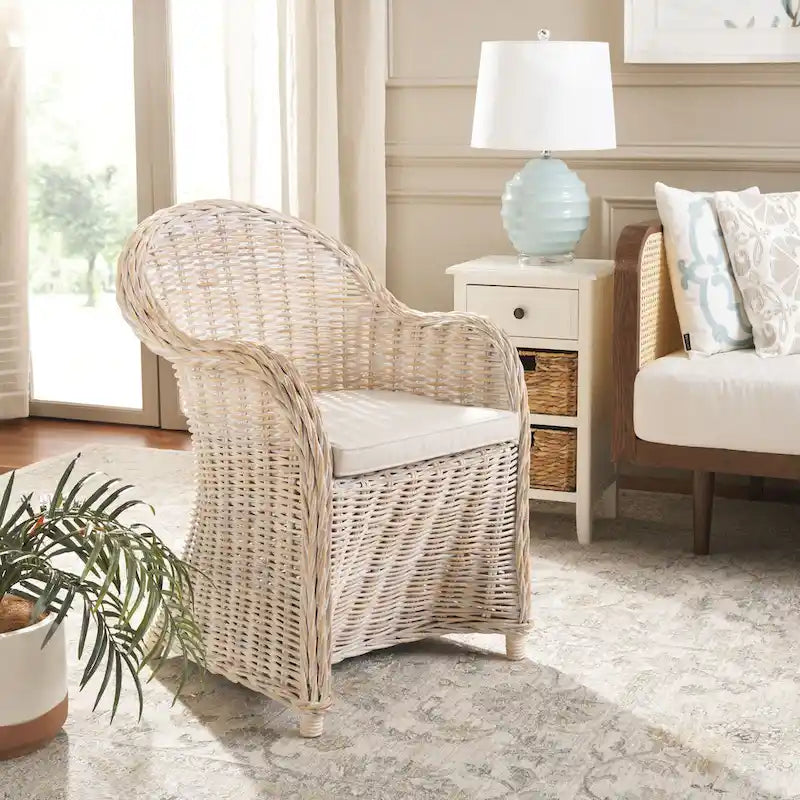 SAFAVIEH Sinja Fauteuil club en rotin jaune - 24 x 26 x 35 - 24x26x35H