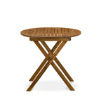 East West Furniture Ensemble Bistro de conversation d'extérieur comprenant une table basse ronde en bois et 2 chaises pliantes, Huile naturelle