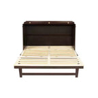 Lit escamotable Whisen Queen Size en pin avec décoration en rotin et tiroir de rangement
