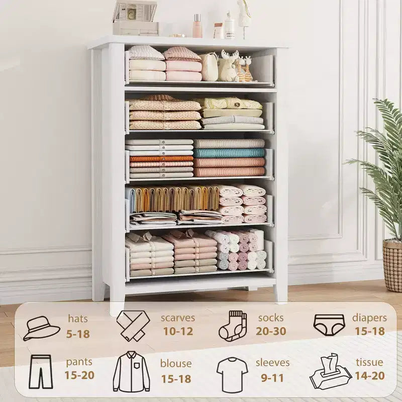 TROPOW Commode 5 tiroirs pour chambre à coucher, commode haute de 114,8 cm, tiroir vertical avec rangement autoportant, armoire de rangement en bois pour chambre à coucher
