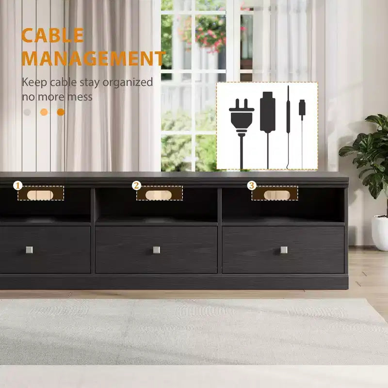 Meuble TV 70 pouces pour téléviseurs jusqu'à 80 pouces, meuble de divertissement moderne du milieu du siècle avec tiroir, meuble TV console média pour salon, chambre à coucher