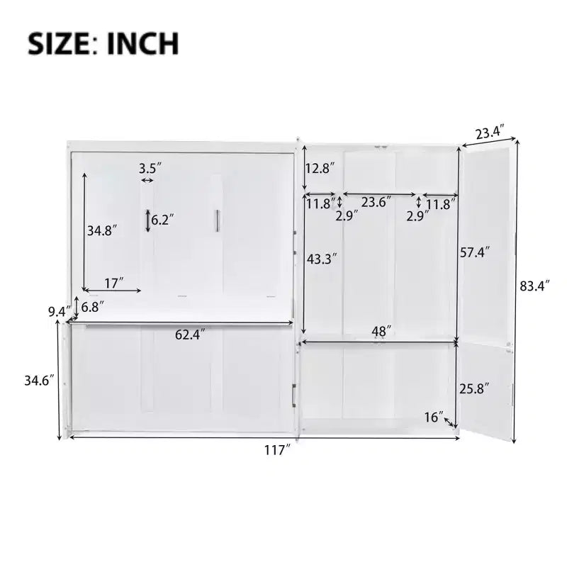 Lit escamotable Queen Size Whisen Modern Design, se pliant dans une armoire avec penderie