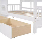 Lit cabane en bois double/complet avec 2 tiroirs, lit pour enfants avec étagère de rangement - ModernLuxe