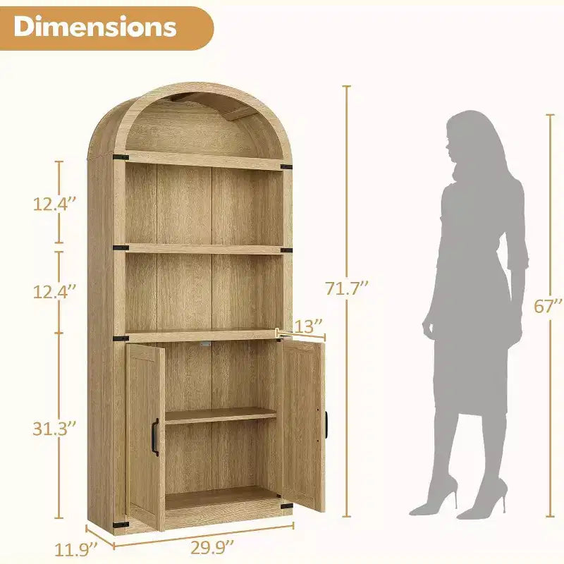 Bibliothèque avec portes Étagère arquée de 182 cm de haut Armoire de style campagnard avec étagères Bibliothèques en bois pour bureau à domicile, salon