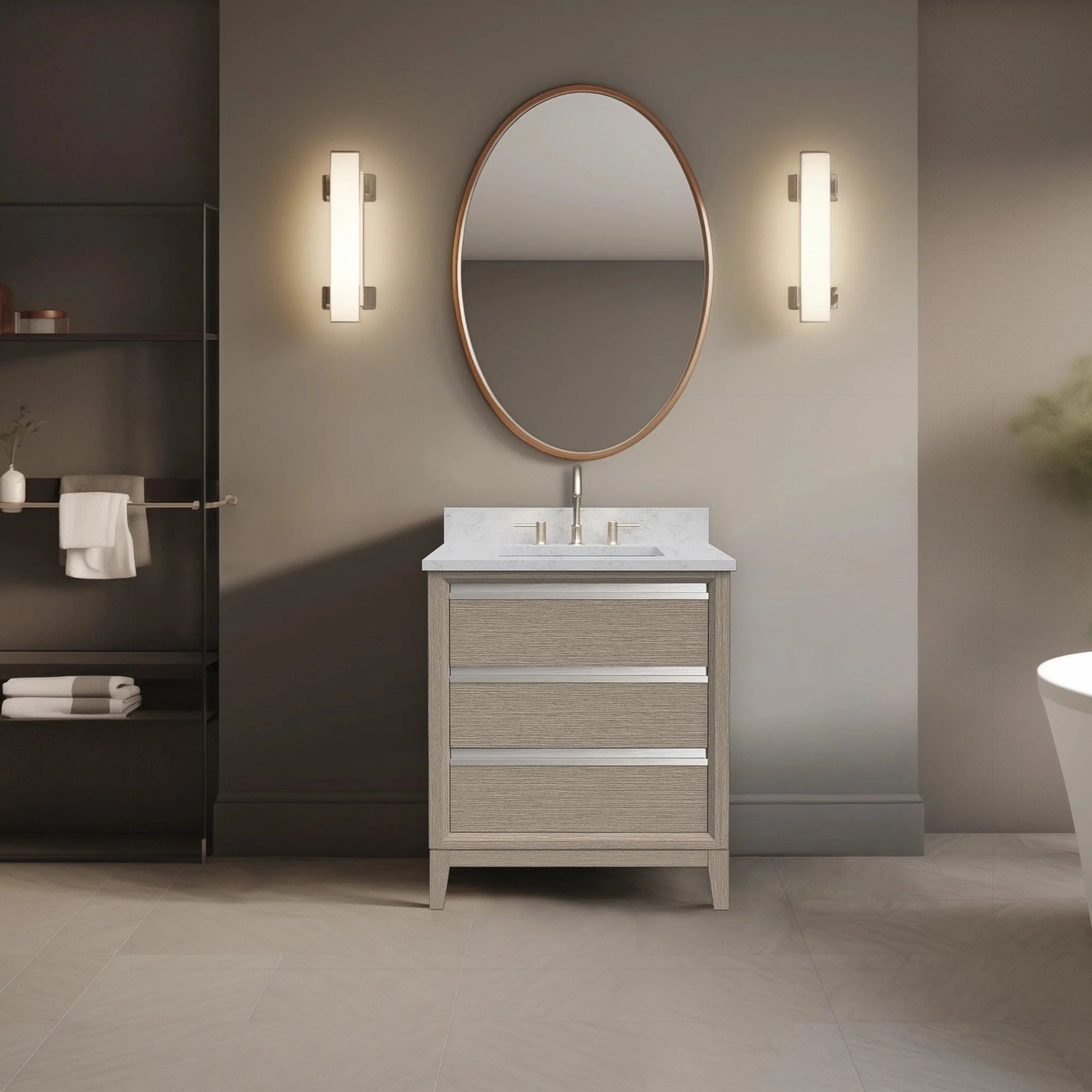 Meuble-lavabo Vanity Art avec évier en céramique et dessus en marbre reconstitué