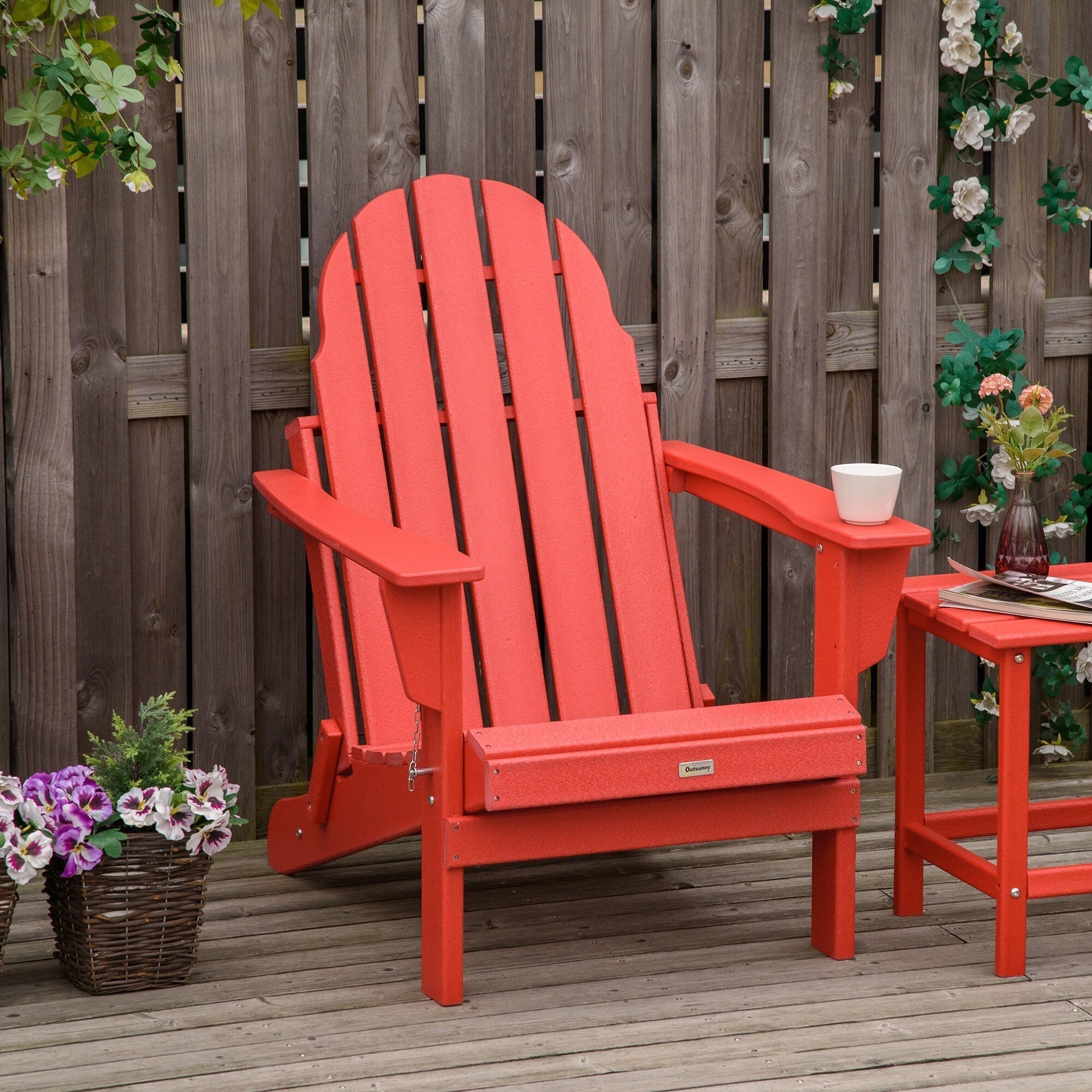 Chaise Outsunny Adirondack Pliante, Chaises de Plage Longues en Plastique HDPE Tout Temps pour Patio, Terrasse et Mobilier de Jardin