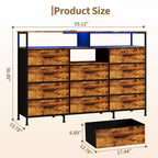 COZONY Meuble TV 55 avec commode en tissu 11 tiroirs et étagères ouvertes, organisateur de rangement pour chambre et salon