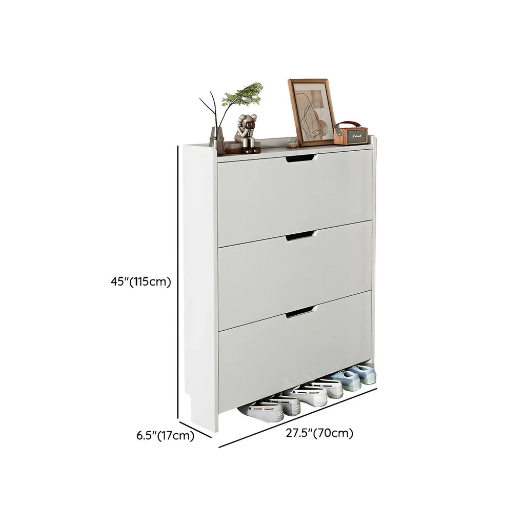 Meuble à chaussures 3 niveaux en bois blanc avec portes abattantes