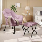 Fauteuil d'appoint confortable en velours Acekool pour adultes, fauteuil de lecture ergonomique avec accoudoirs rembourrés, repose-pieds pliable, poche latérale, rose, gris