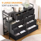 COZONY Commode de rangement à 9 tiroirs de 86,4 cm de haut et meuble TV, Tour de rangement en tissu, Rangement à cadre en acier robuste pour le salon, utilisation dans les petits espaces