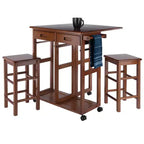 Ensemble repas 3 pièces Suzanne Space Saver Drop Leaf Teak - Winsome : Compact, tiroirs de rangement et 2 tabourets
