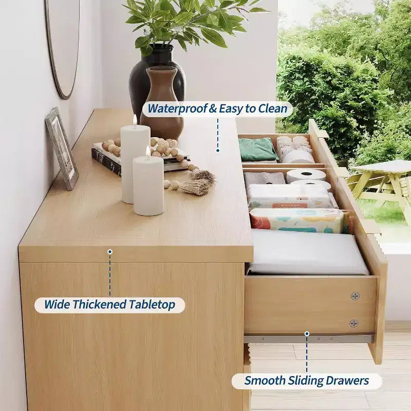 Commode à 7 tiroirs pour chambre à coucher, commode moderne du milieu du siècle, commode à tiroirs cannelée, meuble TV, organisateur de rangement pour salon, couloir, entrée