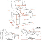 Fauteuil inclinable électrique pivotant et coulissant MCombo avec porte-gobelets et ports USB, en tissu pour chambre de bébé, 7797
