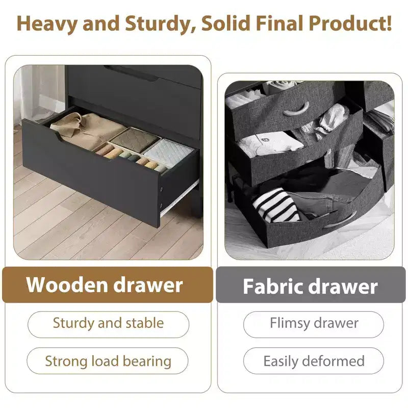 Acekool Commode Haute à 5 Tiroirs, 50 Commodes Verticales en Bois avec Pieds Détachables et Rangement Spacieux pour Chambre à Coucher, Salon, Couloir, Entrée, Noir