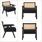 Fauteuil d'appoint de ferme du milieu du siècle - Fauteuil en bois avec dossier en rotin et coussin en lin pour salon, chambre