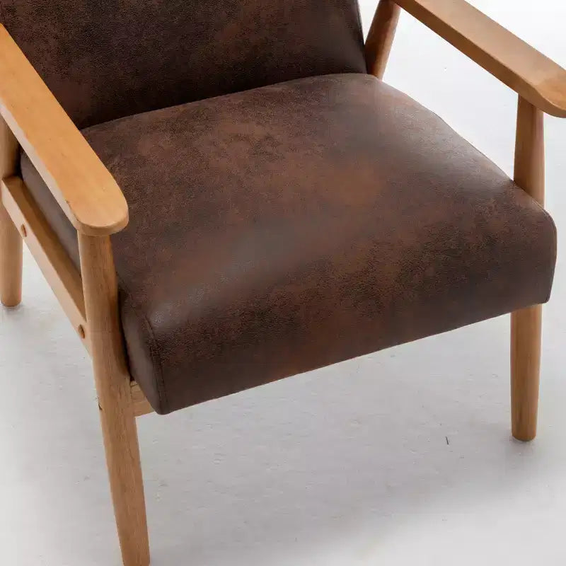 Fauteuil d'appoint Okak 25.38 W avec revêtement confortable, fauteuil de lecture en bois massif de style Mid-Century pour salon, chambre à coucher, salle d'attente