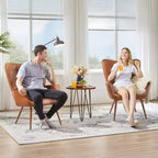 Yaheetech Lot de 2 fauteuils d'appoint touffetés à dossier haut en similicuir d'inspiration mi-siècle avec pieds en métal imitation bois pour salon, chambre à coucher, appartement
