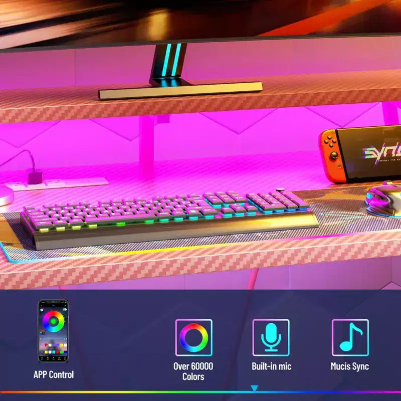 Bureau de jeu en L de 47 pouces rose pour petits espaces, table d'angle pour ordinateur avec support de moniteur, étagères de rangement, bureau de gamer en fibre de carbone, robuste pour salle PC